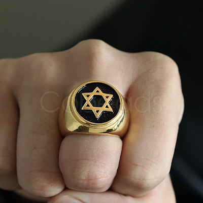 Star of David Pattern 304 Stainless Steel Finger Rings for Men FS-WGD55C6-27-1