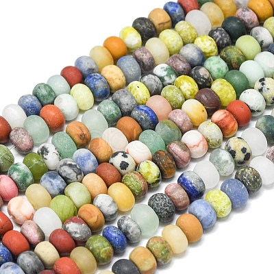 Natural Blue Spot Jasper & Dalmatian Jasper & White Jade Beads Strands G-P575-A30-6x4mm-01-1