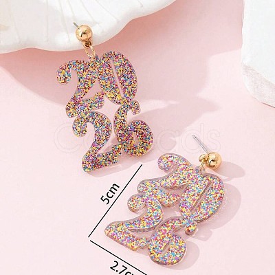 Number 2026 Acrylic Dangle Stud Earrings FS-WG44A54-01-1