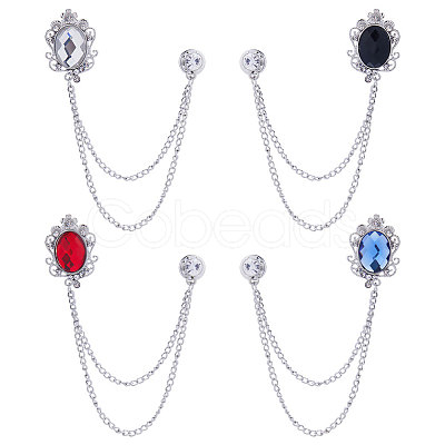 Gorgecraft 4Pcs 4 Colors Glass Oval Hanging Chain Brooches JEWB-GF0001-37-1