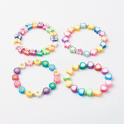 Handmade Polymer Clay Beads Stretch Bracelets BJEW-JB06560-1