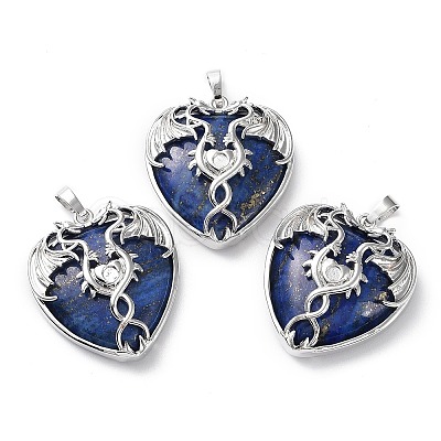 Natural Lapis Lazuli Heart Pendant Rhinestone Settings G-K339-01P-02-1