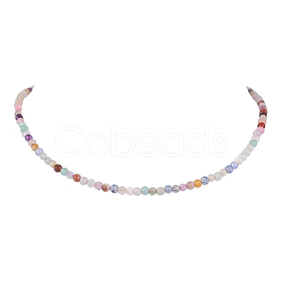 Faceted Round Natural Agate(Dyed & Heated) Beaded Necklaces for Women NJEW-JN04659-04-1
