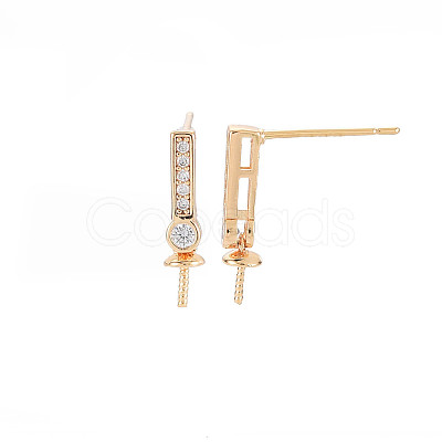 Brass Micro Pave Clear Cubic Zirconia Stud Earring Findings KK-S364-049-1