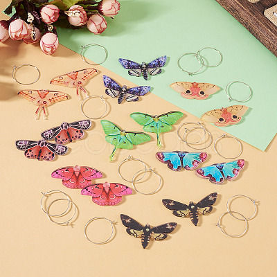 4 Pairs 4 Colors Butterfly Alloy & Acrylic Hoop Earrings EJEW-TA0001-88B-1