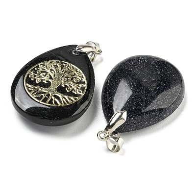 Synthetic Blue Goldstone Teardrop Pendants G-Q175-01C-1