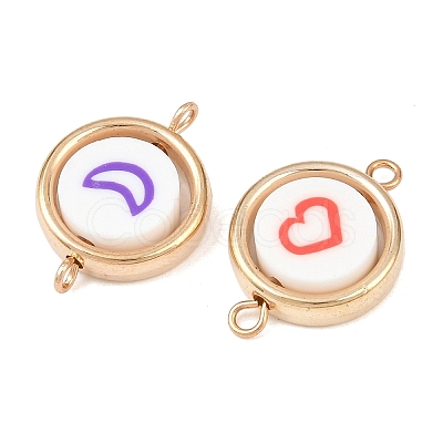 CCB Plastic Frame with Polymer Clay Heart Star Flower Beads Flat Round Links Connector Charms KK-D103-10D-G-1