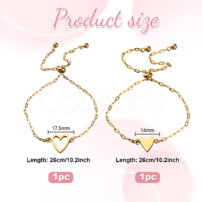 2Pcs 2 Styles Stainless Steel Cable Chain Slider Bracelets for Women BJEW-GO0002-22-1