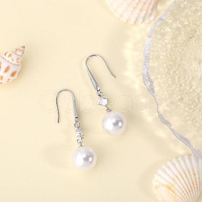 Pearl Earrings with Cubic Zirconia White Freshwater Shell Pearl Dangle Hook Earrings Stud Round Ball Drop Hoop Earrings Brass Jewelry Gift for Women JE1097A-1