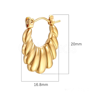 Vintage Retro Stainless Steel Shrimp-textured Oval Hoop Earrings for Women PW-WGBCD6B-01-1