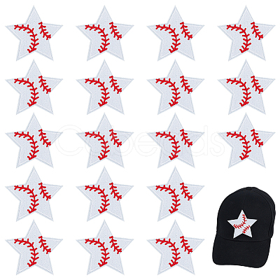 20Pcs Star with Baseball Pattern Computerized Embroidery Cloth Iron on/Sew on Patches PATC-BC0001-27-1