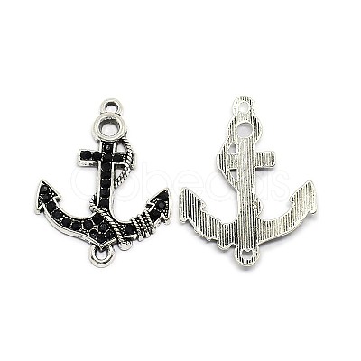 Anchor Antique Silver Tone Alloy Rhinestone Links connectors ALRI-N024-03E-1