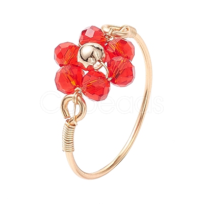7Pcs 7 Styles Flower Glass Beads Finger Rings RJEW-JR00710-02-1