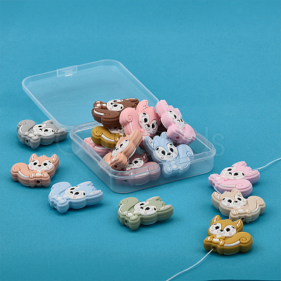 20Pcs 10 Colors Squirrel Food Grade Eco-Friendly Silicone Focal Beads SIL-GL0001-02-1