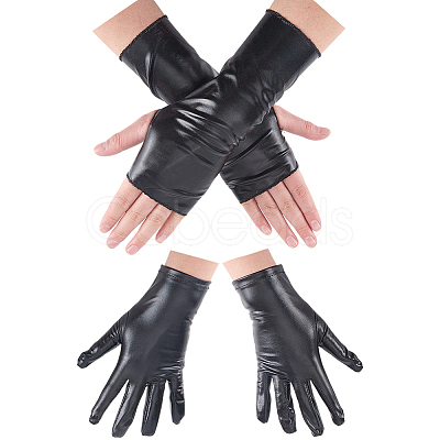 2 Pairs 2 Styles PU Leather Gloves AJEW-CL0003-16B-1