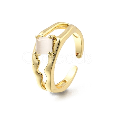 Square Brass Cat Eye Cuff Rings RJEW-G344-01G-01-1