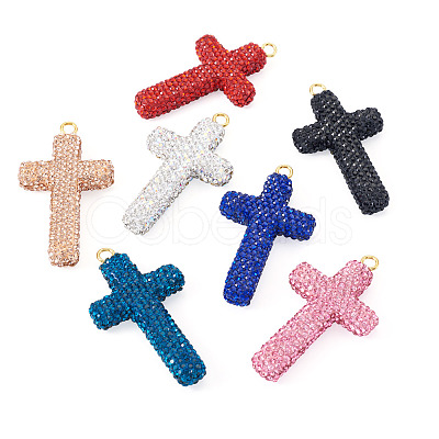 8Pcs 8 Colors Handmade Polymer Clay Pave Rhinestone Big Pendants RB-BT0001-03-1