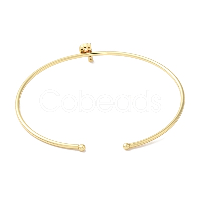 Rack Plating Brass Micro Pave Clear Cubic Zirconia Letter Open Cuff Bangles BJEW-A018-01G-P-1
