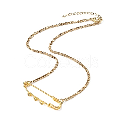 Iron Kilt Pin Pendant 304 Stainless Steel Curb Chain Necklaces NJEW-JN05680-1