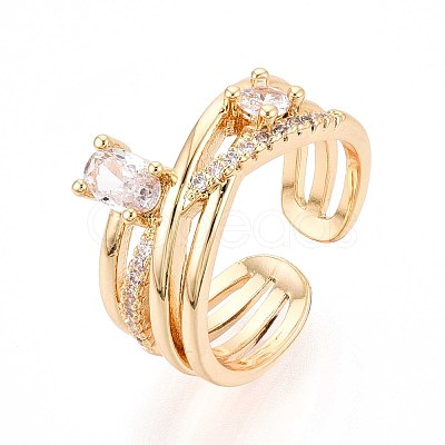 Brass Micro Pave Cubic Zirconia Cuff Rings KK-T074-79G-1