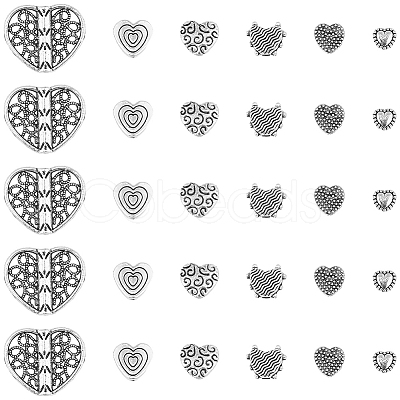 60Pcs 6 Styles Tibetan Style Alloy Beads TIBE-SC0002-44-1