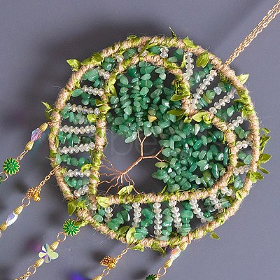 Heart Natural Gemstone Chips Hanging Suncatchers RN-CBA387D-04G-02-1