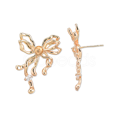 Brass Pave Clear Cubic Zirconia Stud Earring Findings KK-N232-438LG-A-1