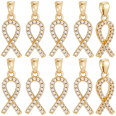 10Pcs Brass Micro Pave Cubic Zirconia Pendants KK-BBC0019-34-1