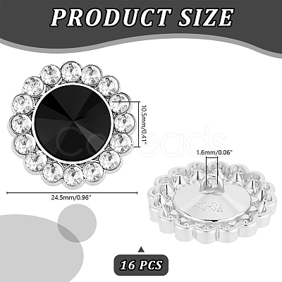 16Pcs Alloy Rhinestone Shank Buttons BUTT-GA0001-19B-1