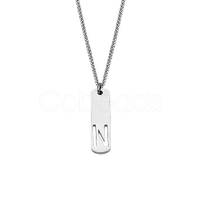 304 Stainless Steel Rectangle with Laser Cut Initial Pendant Necklaces FS-WG71FEF-18-1
