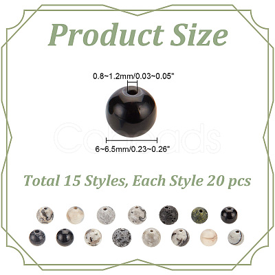 300Pcs 15 Styles Natural & Synthetic Mixed Gemstone Round Beads G-AR0005-78-1