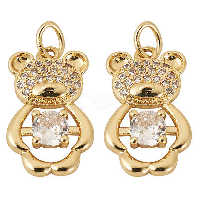2Pcs Brass Micro Pave Cubic Zirconia Pendants KK-TA0002-81D-1