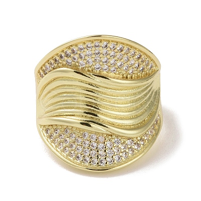 Brass Micro Pave Cubic Zirconia Open Cuff Ring RJEW-K256-48G-1