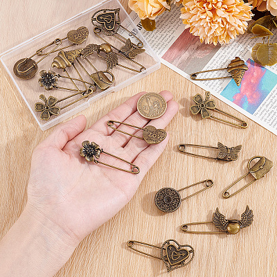 18Pcs 9 Styles Alloy Kilt Pins for Backpack Clothes JEWB-SC0001-91-1