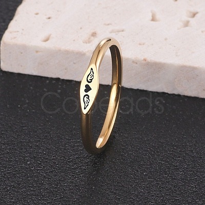 Heart Wing Pattern 304 Stainless Steel Finger Rings FS-WGA5734-10-1