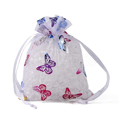 Rectangle Printed Organza Drawstring Bags CON-PW0001-057A-1