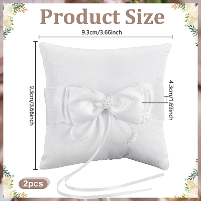 Square Polyester with Plastic Pearl Flower Wedding Finger Ring Display Pillow RDIS-WH0016-24B-1