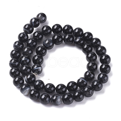 Natural Black Agate Beads Strands G-G582-8mm-60-1