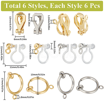 36Pcs 6 Styles 304 Stainless Steel Clip-on Earring Findings STAS-SC0008-33-1