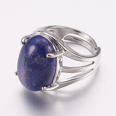 Natural Lapis Lazuli Wide Band Finger Rings X-RJEW-K224-A15-1