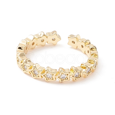Clear Cubic Zirconia Star Cuff Ring KK-D067-34G-RS-1