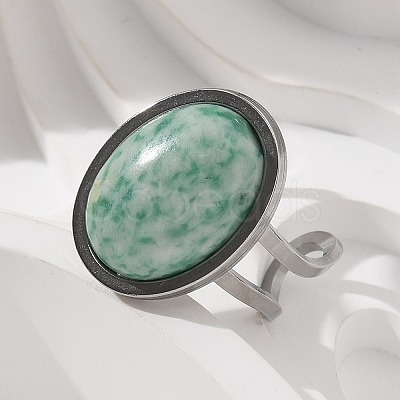 Oval Natural Green Spot Jasper Finger Rings RJEW-M062-02P-13-1