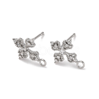 Flower Brass Micro Pave Cubic Zirconia Stud Earring Findings LS-KK-U042-19P-1