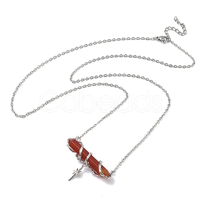 Natural & Synthetic Mixed Stone Faceted Pointed Bullet Wire Wrapped with Star Pendant Brass Cable Chain Necklaces NJEW-P351-01P-1