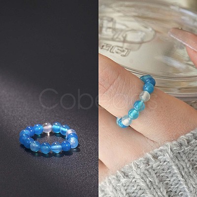 Natural Blue Agate Stretchy Finger Rings FS-WG01730-18-1