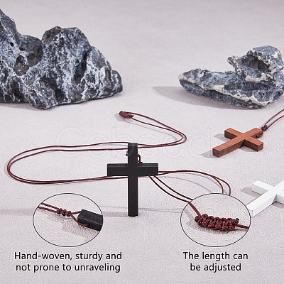 30Pcs 3 Corss Religion Wood Pendant Necklaces for Women NJEW-DC00012-1