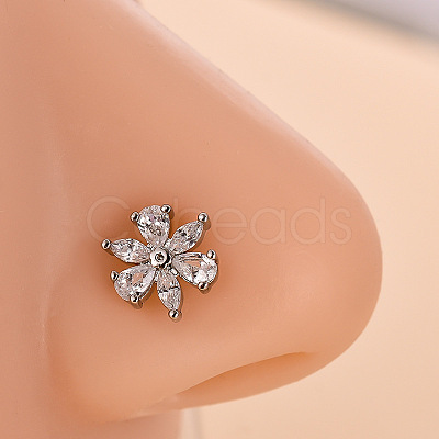 316L Surgical Stainless Steel Clear Cubic Zirconia L-Shaped Nose Rings WG09863-17-1