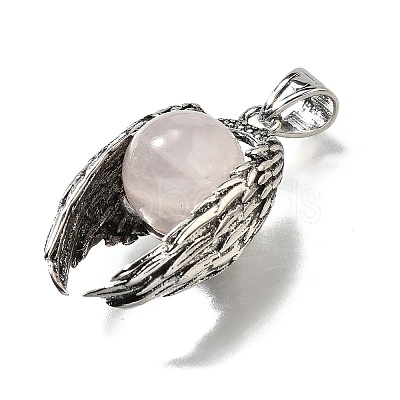 Natural Rose Quartz Round Pendants G-K339-03AS-08-1