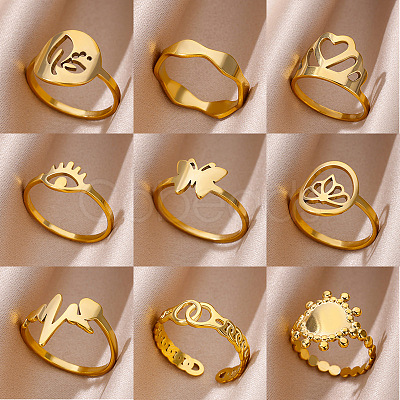 Personality Special-Interest 304 Stainless Steel Finger Rings for Women FS-WG32BFC-01-1