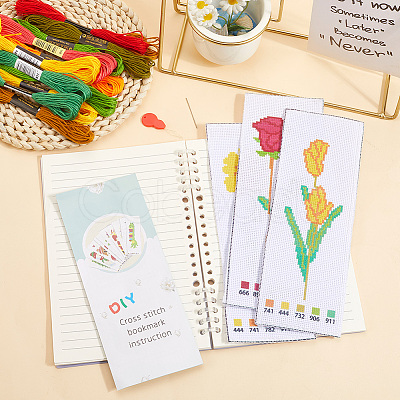 DIY Flower Pattern Embroidery Bookmark Kits DIY-SC0028-91-1